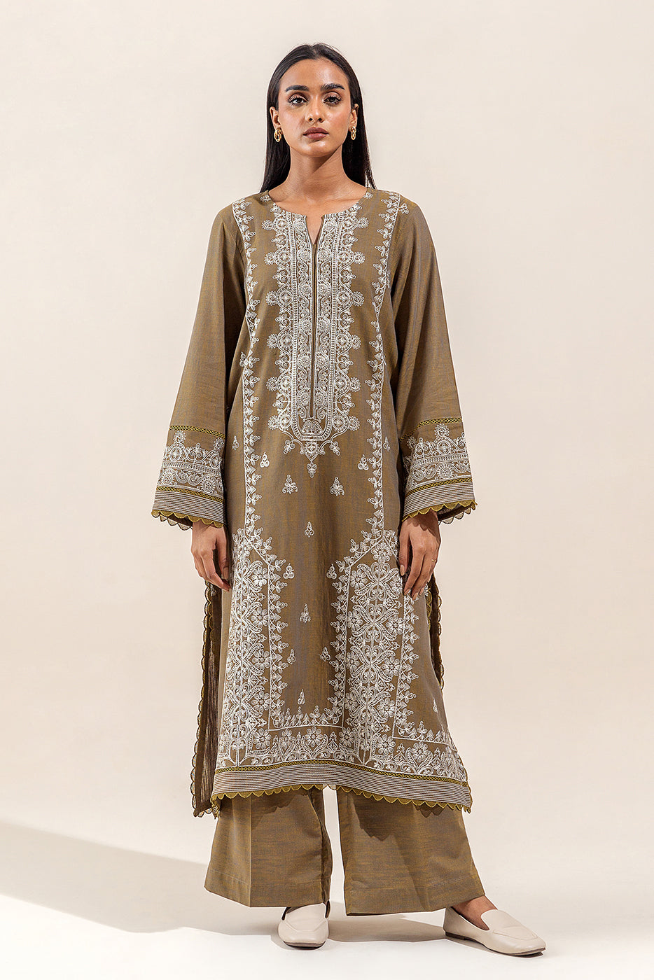 Beechtree - 2 PIECE - EMBROIDERED SHADED KHADDAR SUIT - OLIVE ADORN