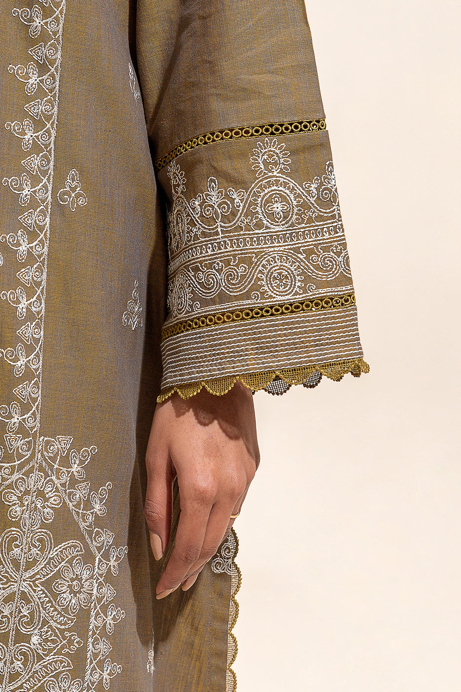 Beechtree - 2 PIECE - EMBROIDERED SHADED KHADDAR SUIT - OLIVE ADORN