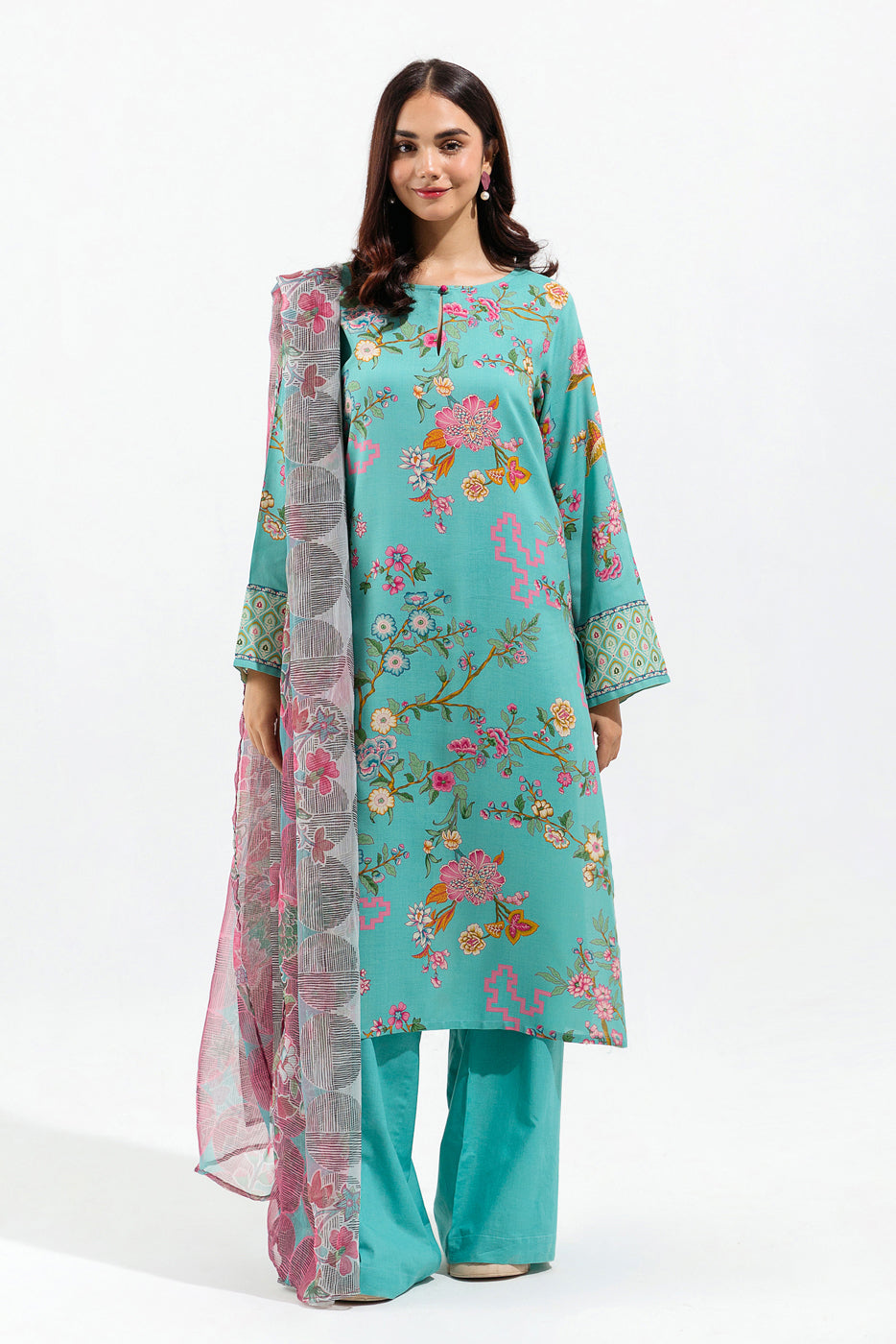 Beechtree - 3 PIECE - PRINTED VISCOSE SUIT - TURQOISE CHARM (UNSTITCHED)