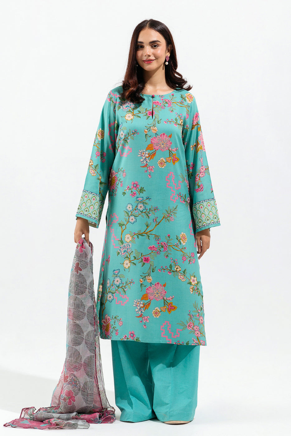 Beechtree - 3 PIECE - PRINTED VISCOSE SUIT - TURQOISE CHARM (UNSTITCHED)