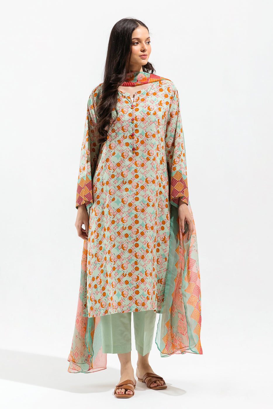 Beechtree - 3 PIECE - PRINTED VISCOSE SUIT - MINT IVY (UNSTITCHED)