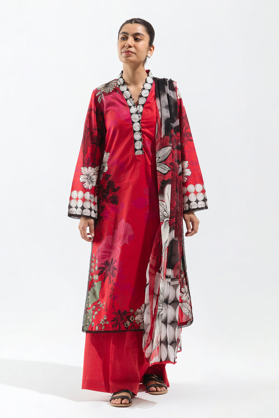 Beechtree - 3 PIECE - PRINTED LAWN SUIT - SCARLET BOUQUET