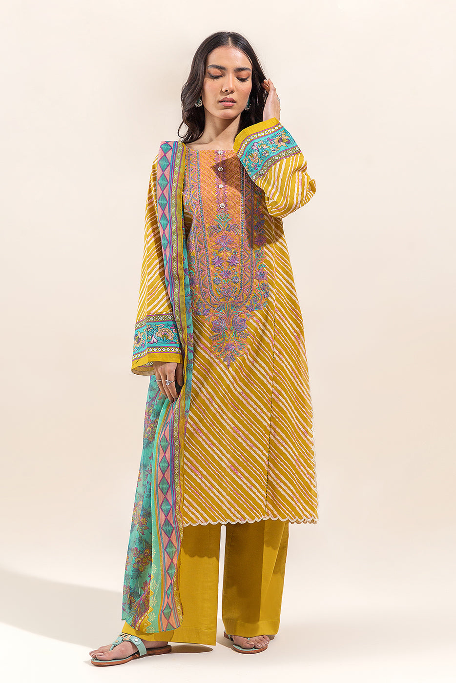 Beechtree - 3 PIECE - EMBROIDERED LAWN SUIT - VIVID MUSTARD