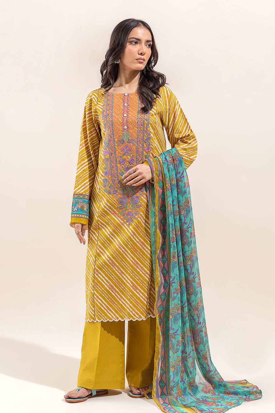 Beechtree - 3 PIECE - EMBROIDERED LAWN SUIT - VIVID MUSTARD