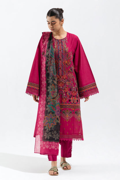 Beechtree - 3 PIECE - EMBROIDERED MULTI NAPS SUIT - FUSCIA MOSAIC (UNSTITCHED)