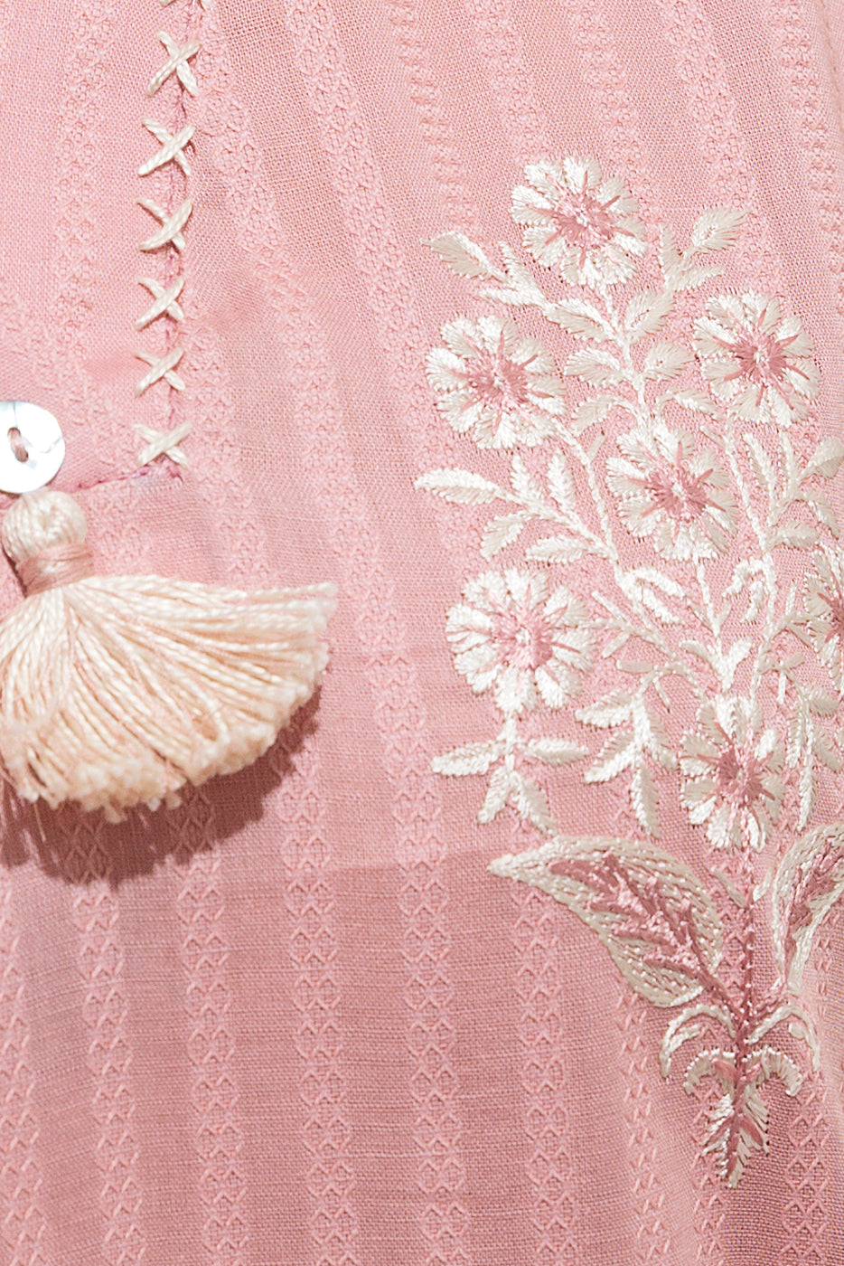 Beechtree - 1 PIECE - EMBROIDERED LENO KARRA SHIRT - SALMON STITCH