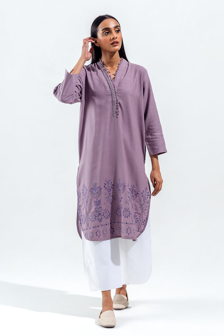 Beechtree - EMBROIDERED SLUB KHADDAR SHIRT (PRET)