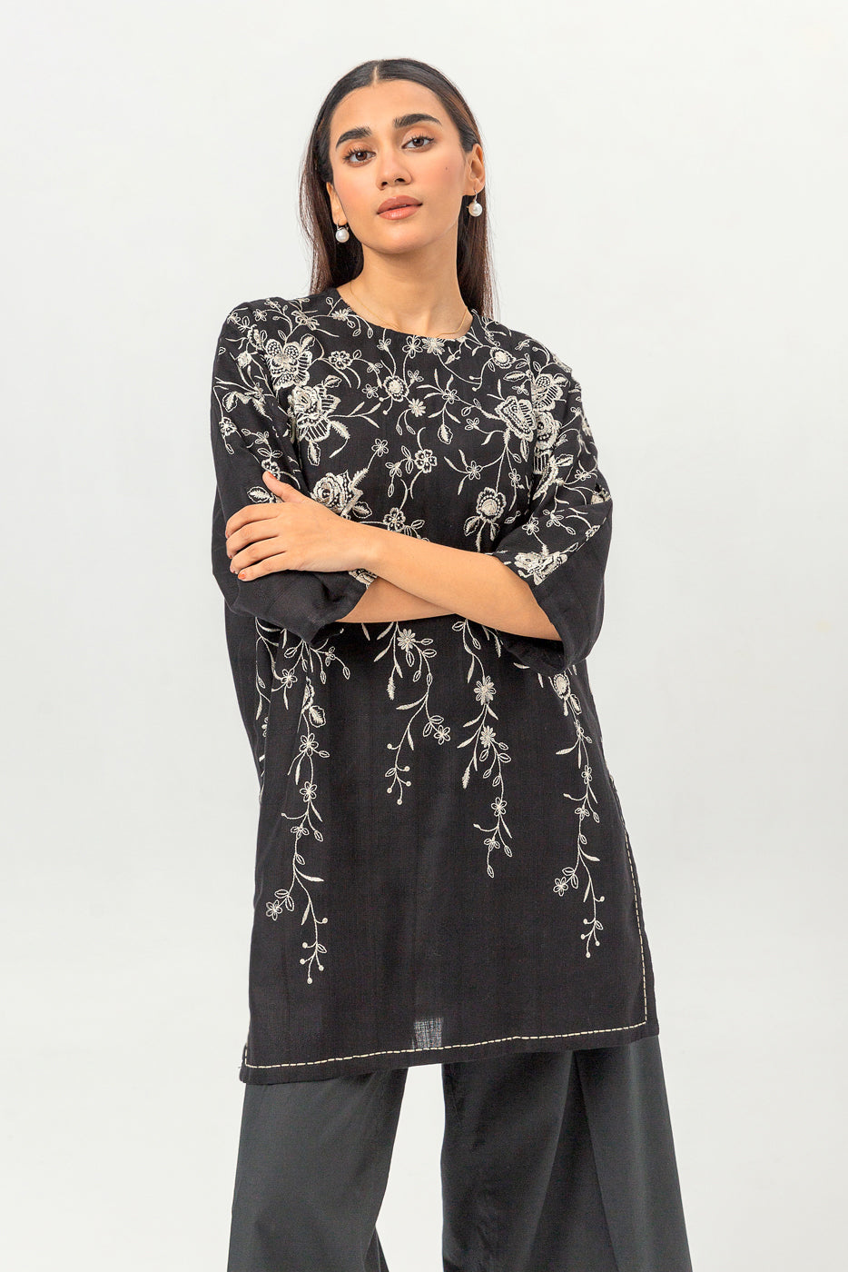 Beechtree - EMBROIDERED KHADDAR JACQUARD SHIRT (PRET)