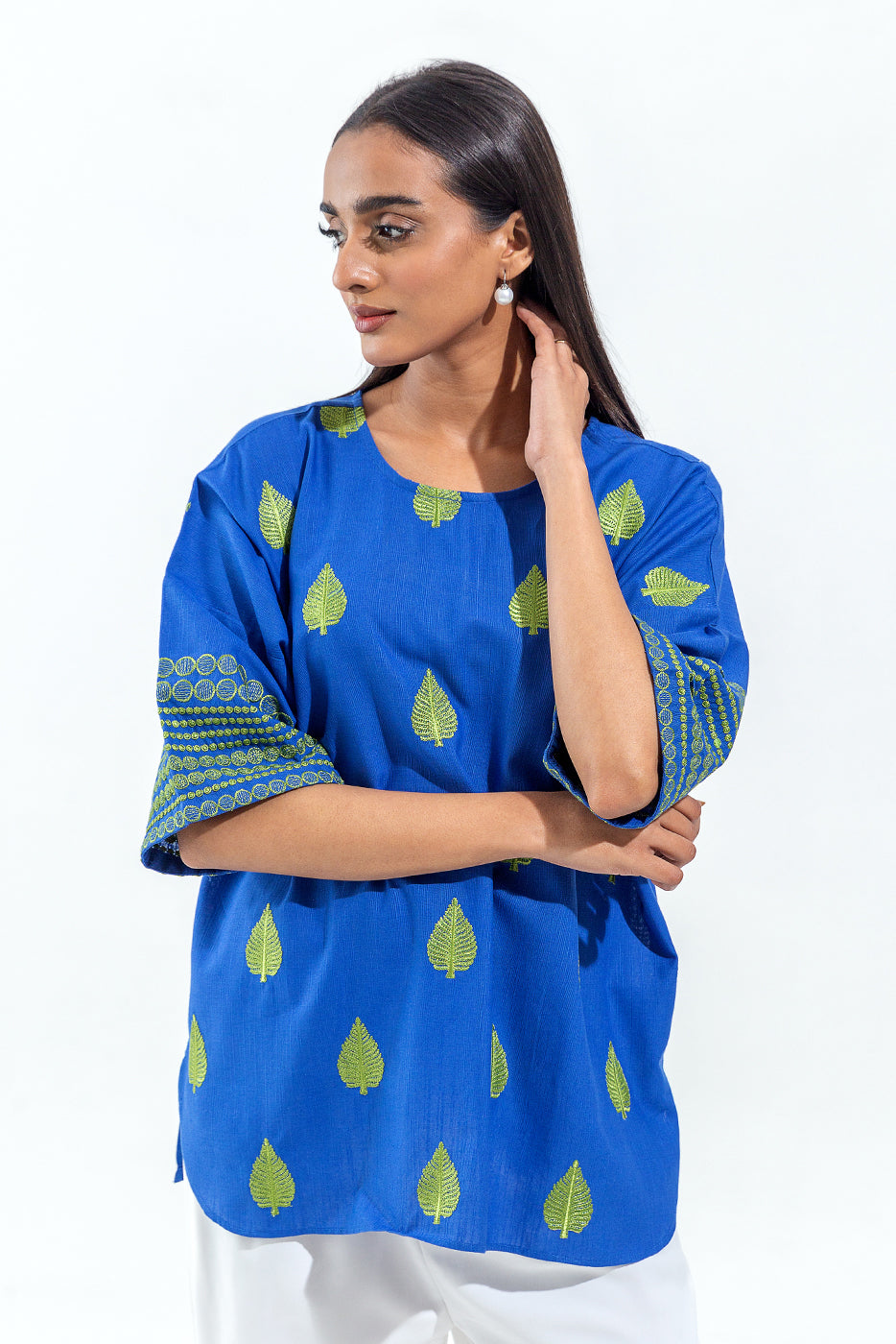 Beechtree - EMBROIDERED SLUB KHADDAR TOP (PRET)