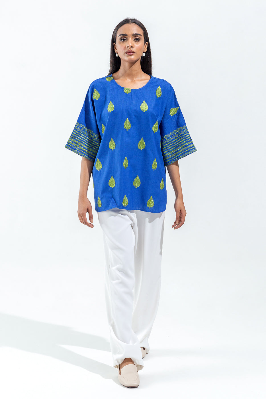 Beechtree - EMBROIDERED SLUB KHADDAR TOP (PRET)