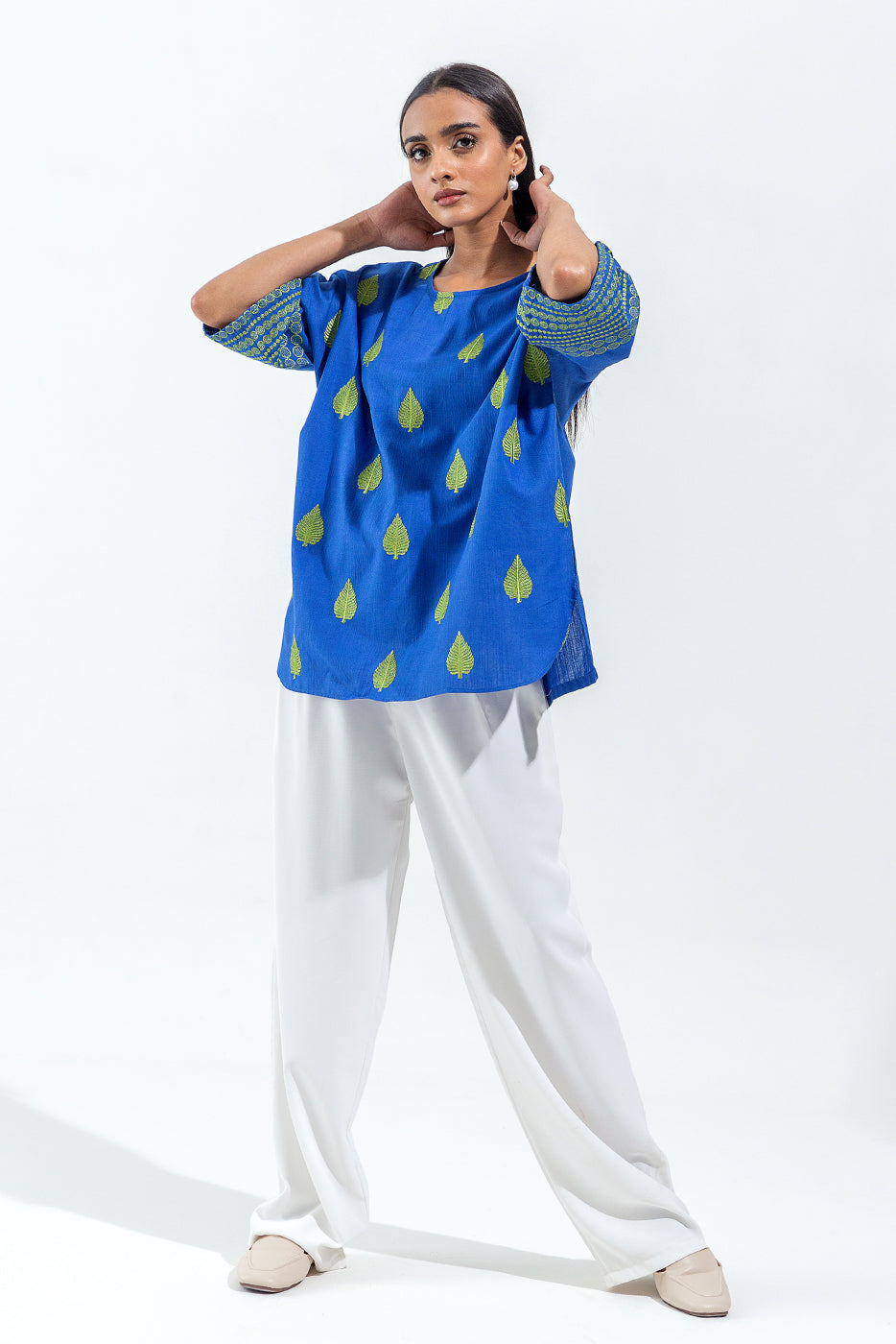 Beechtree - EMBROIDERED SLUB KHADDAR TOP (PRET)