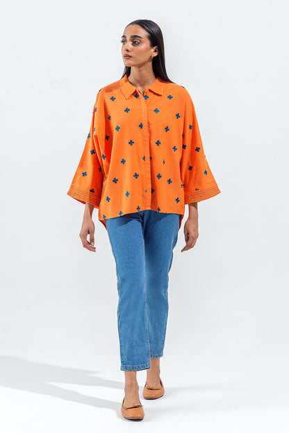 Beechtree - EMBROIDERED SLUB KHADDAR TOP (PRET)