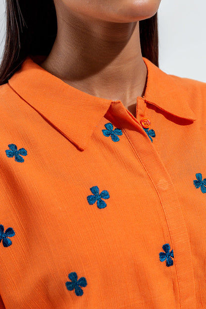 Beechtree - EMBROIDERED SLUB KHADDAR TOP (PRET)