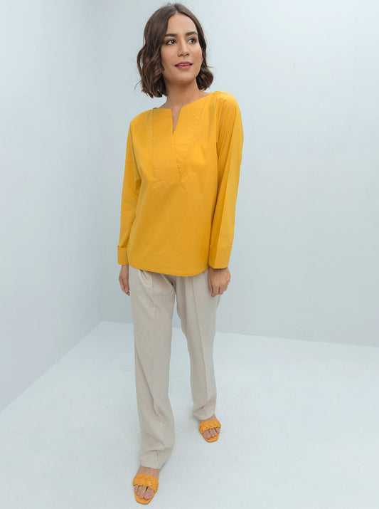 Beechtree - Yellow Poplin Jersey Combination Top