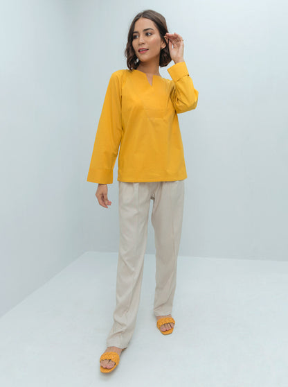 Beechtree - Yellow Poplin Jersey Combination Top