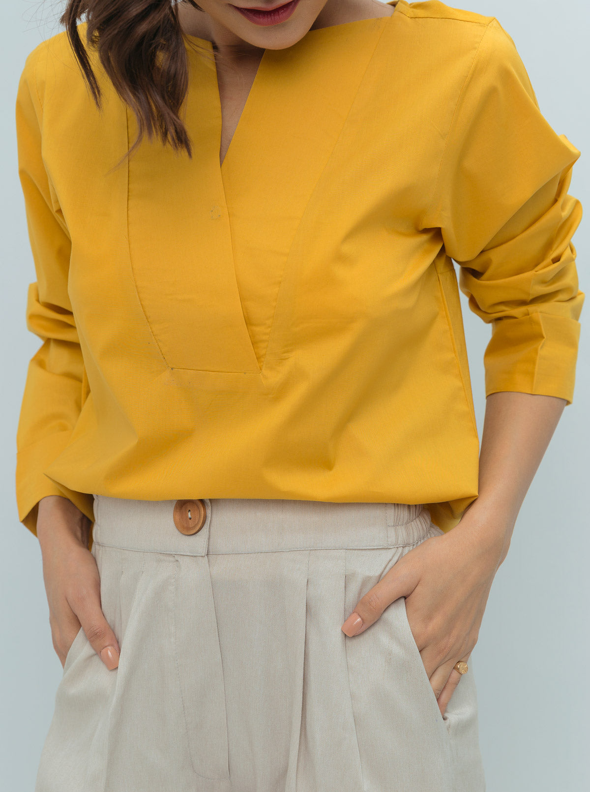 Beechtree - Yellow Poplin Jersey Combination Top