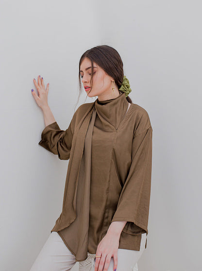Beechtree - Coffee Draped Neck Blouse