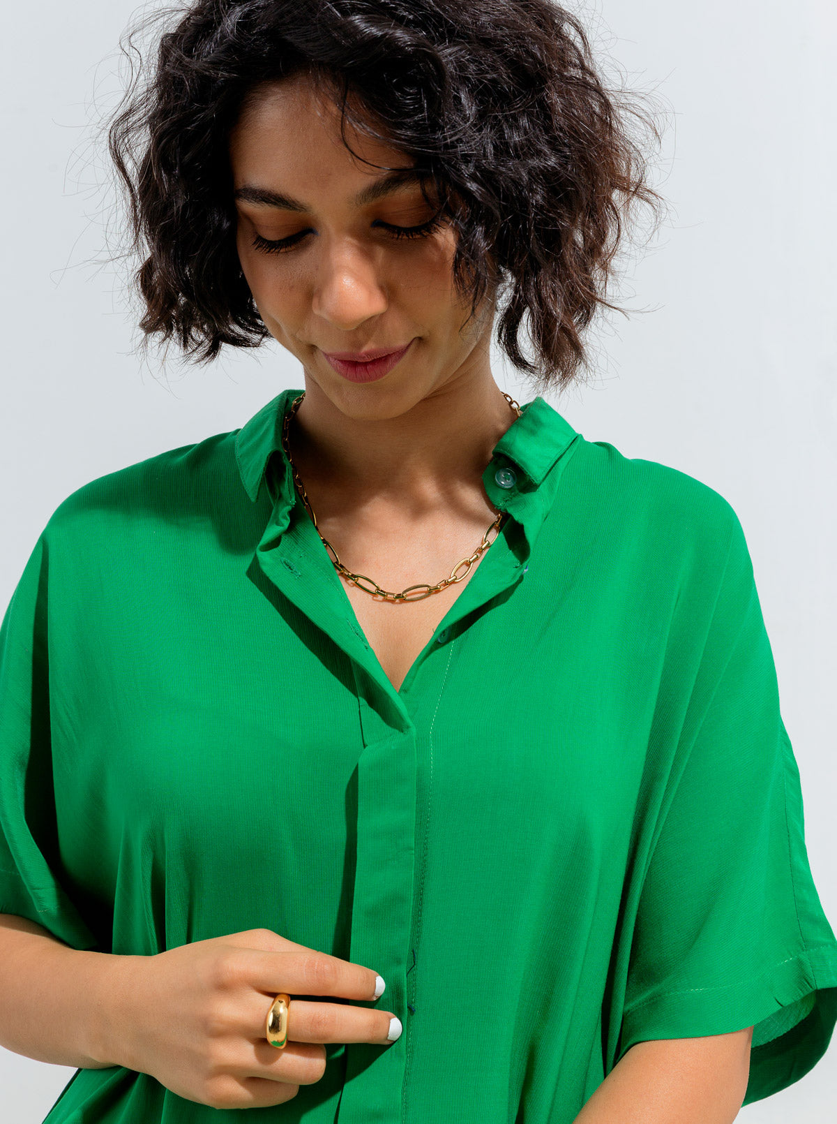 Beechtree - Bright Green Flowy Collar Shirt