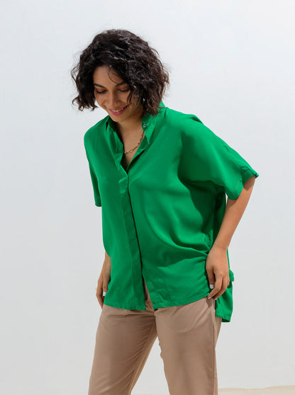 Beechtree - Bright Green Flowy Collar Shirt