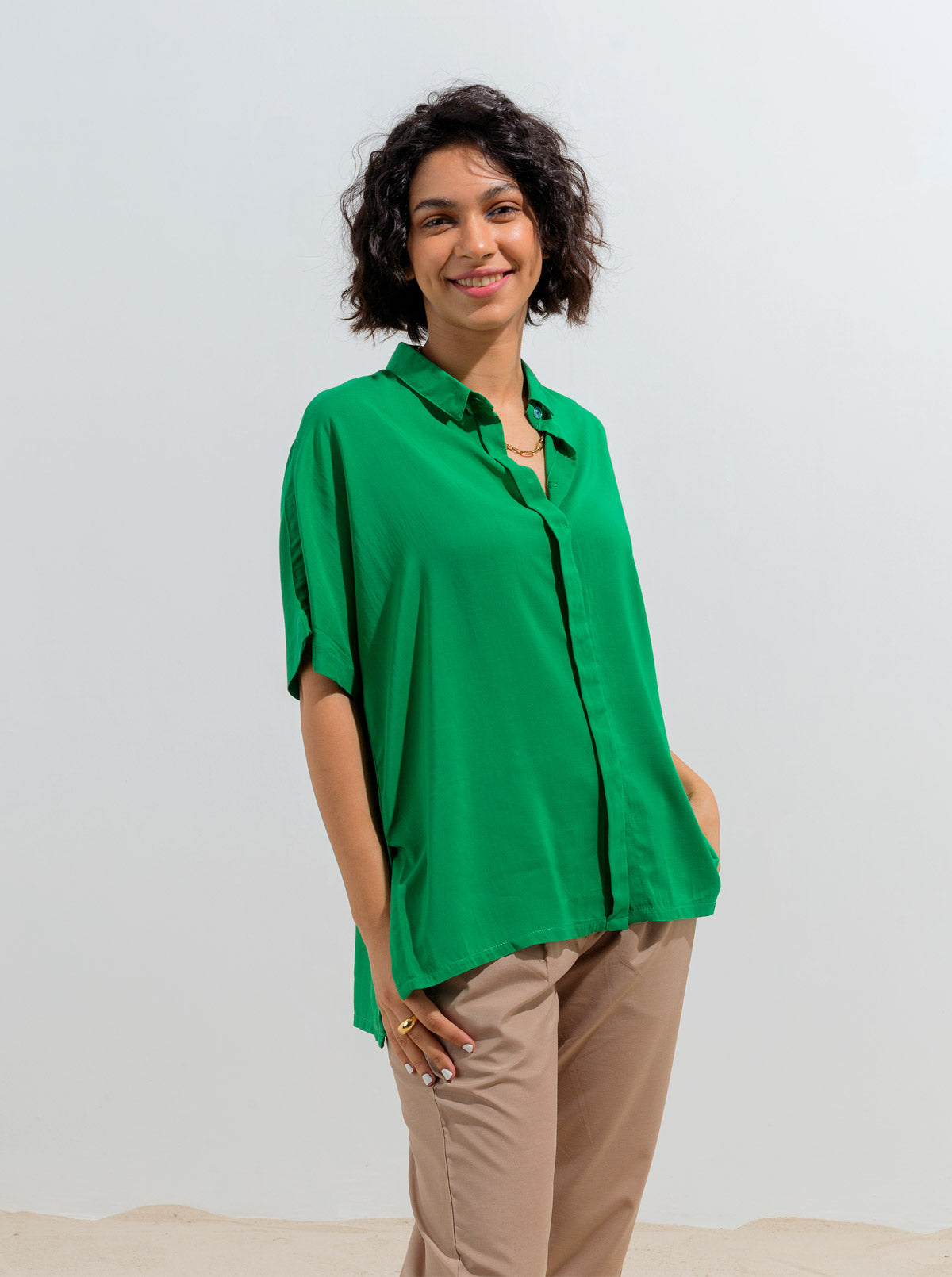 Beechtree - Bright Green Flowy Collar Shirt