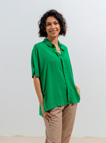 Beechtree - Bright Green Flowy Collar Shirt