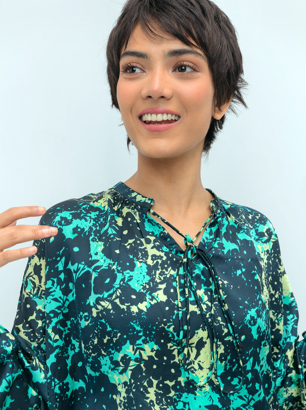 Beechtree - Abstract Floral Print Silk Blouse
