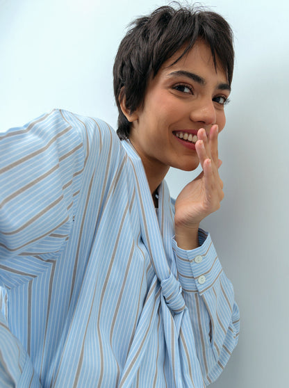 Beechtree - Striped Neck Tie Placket Top