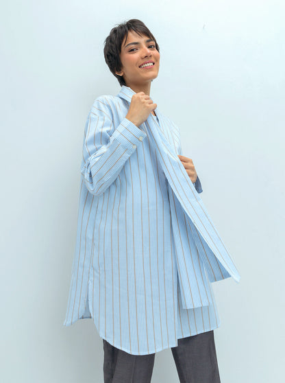 Beechtree - Striped Neck Tie Placket Top