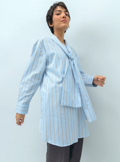 Beechtree - Striped Neck Tie Placket Top