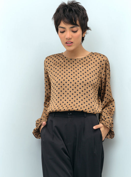 Beechtree - Copper Brown Polka Dotted Blouse