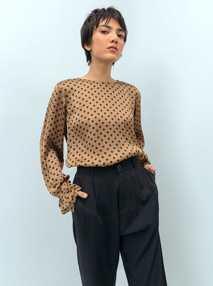 Beechtree - Copper Brown Polka Dotted Blouse