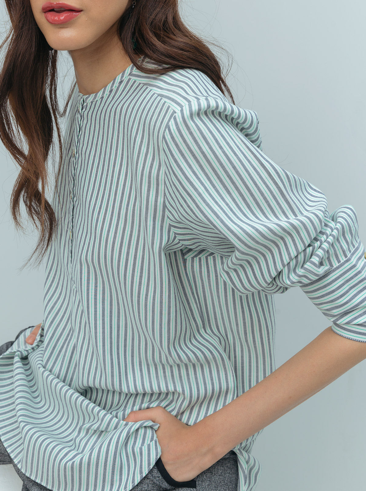 Beechtree - Striped Placket Round Hem Top