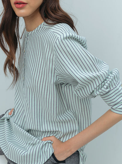 Beechtree - Striped Placket Round Hem Top