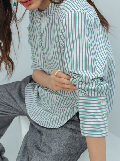 Beechtree - Striped Placket Round Hem Top