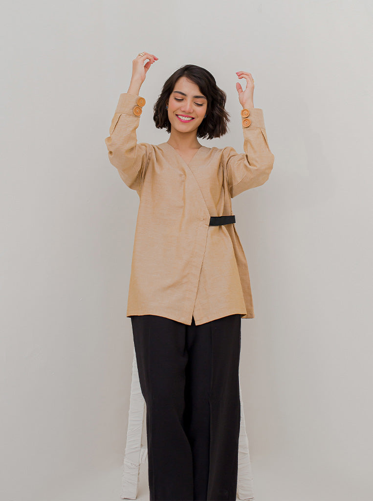 Beechtree - Tan Brown Wrap Top