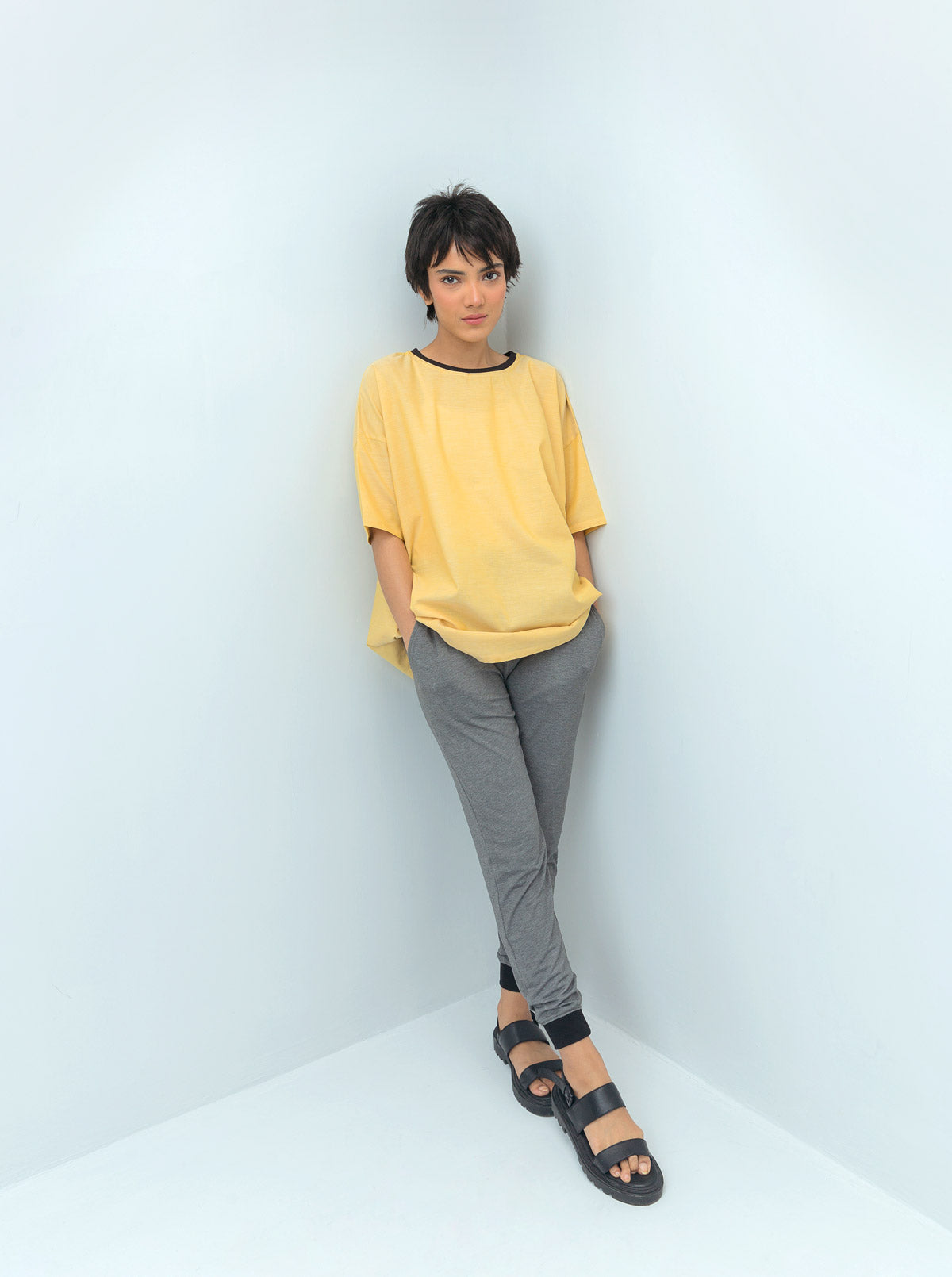 Beechtree - Pale Yellow Ribbed Neck Top