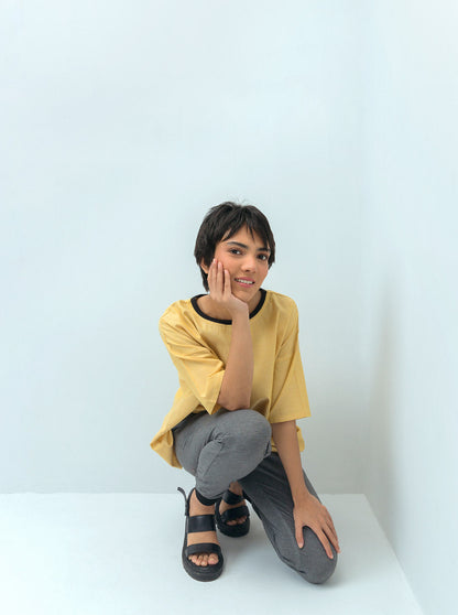 Beechtree - Pale Yellow Ribbed Neck Top