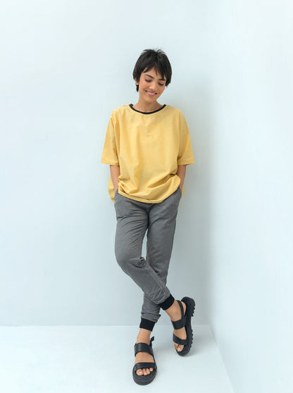 Beechtree - Pale Yellow Ribbed Neck Top