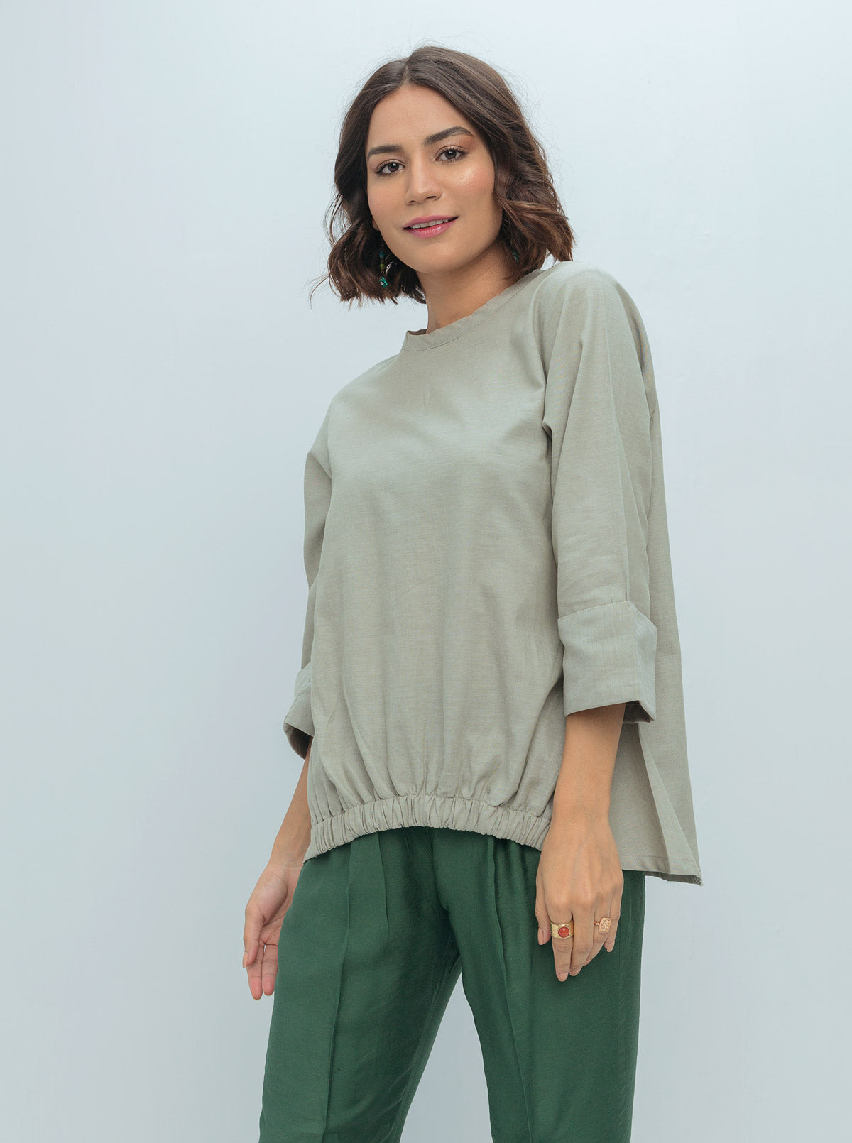 Beechtree - Sage Green Elasticated Hem Top