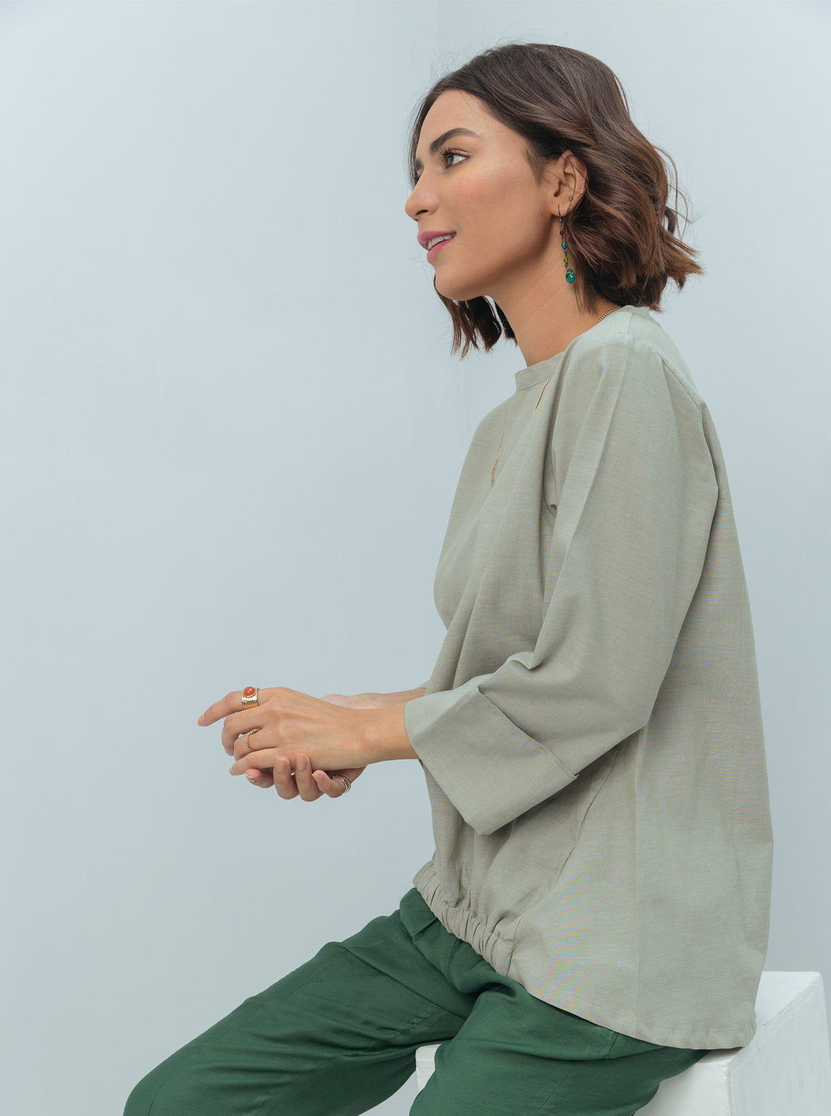 Beechtree - Sage Green Elasticated Hem Top
