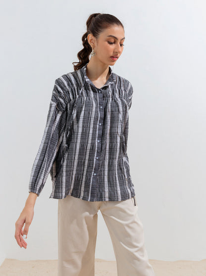 Beechtree - Gray White Smocked Top