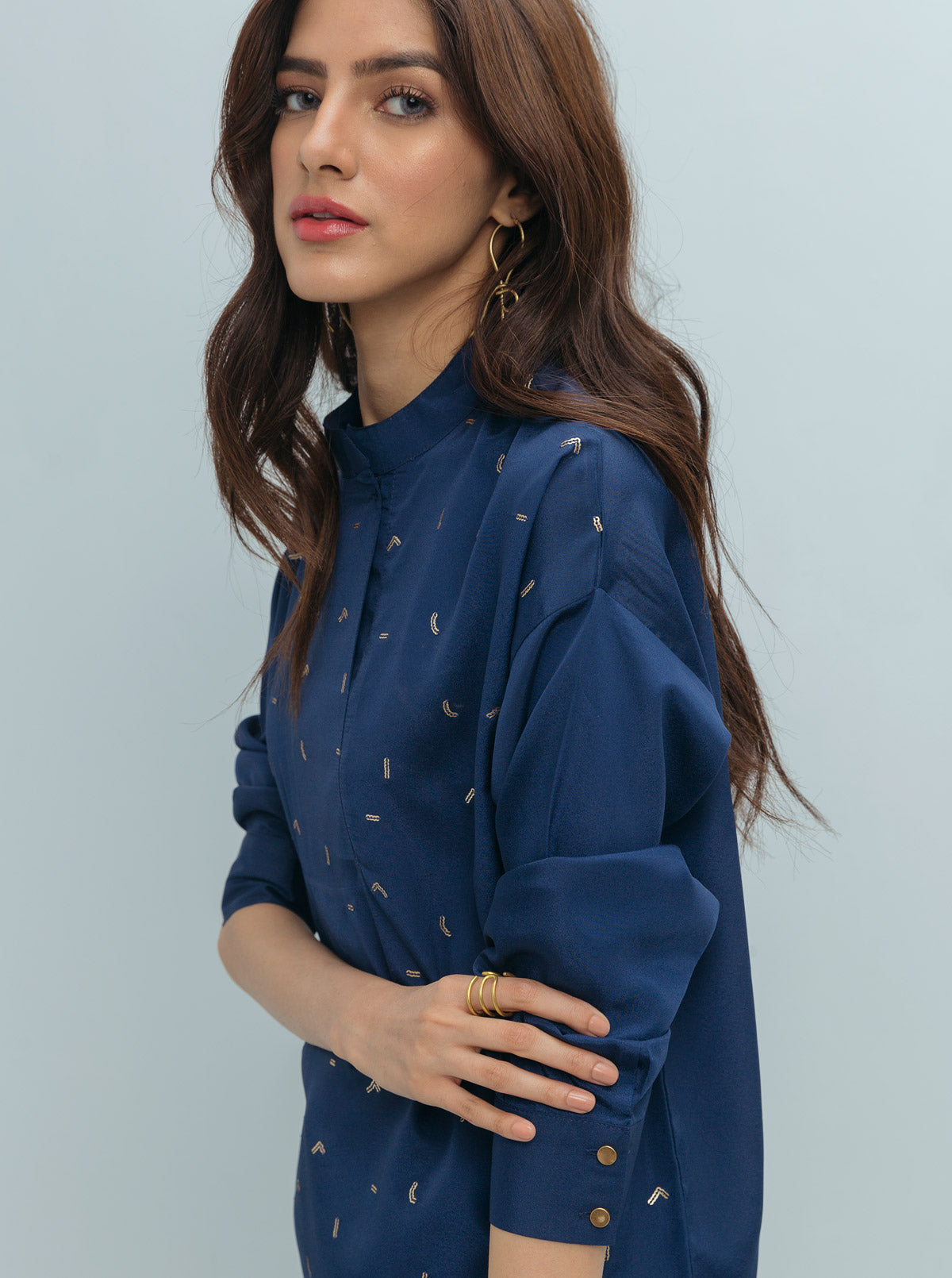 Beechtree - Navy Gold Sequined Top