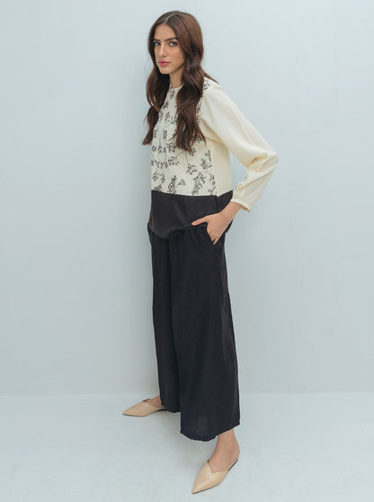 Beechtree - Cream Color Block Black Sequin Blouse