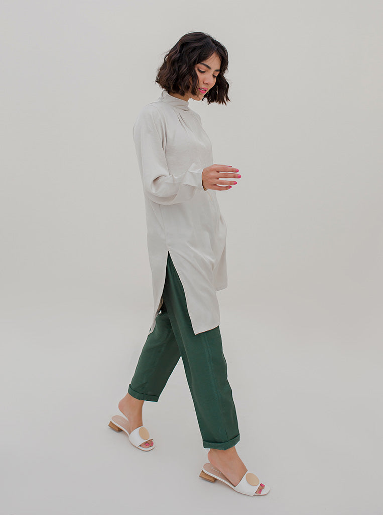 Beechtree - Ivory Mock Neck Silk Tunic