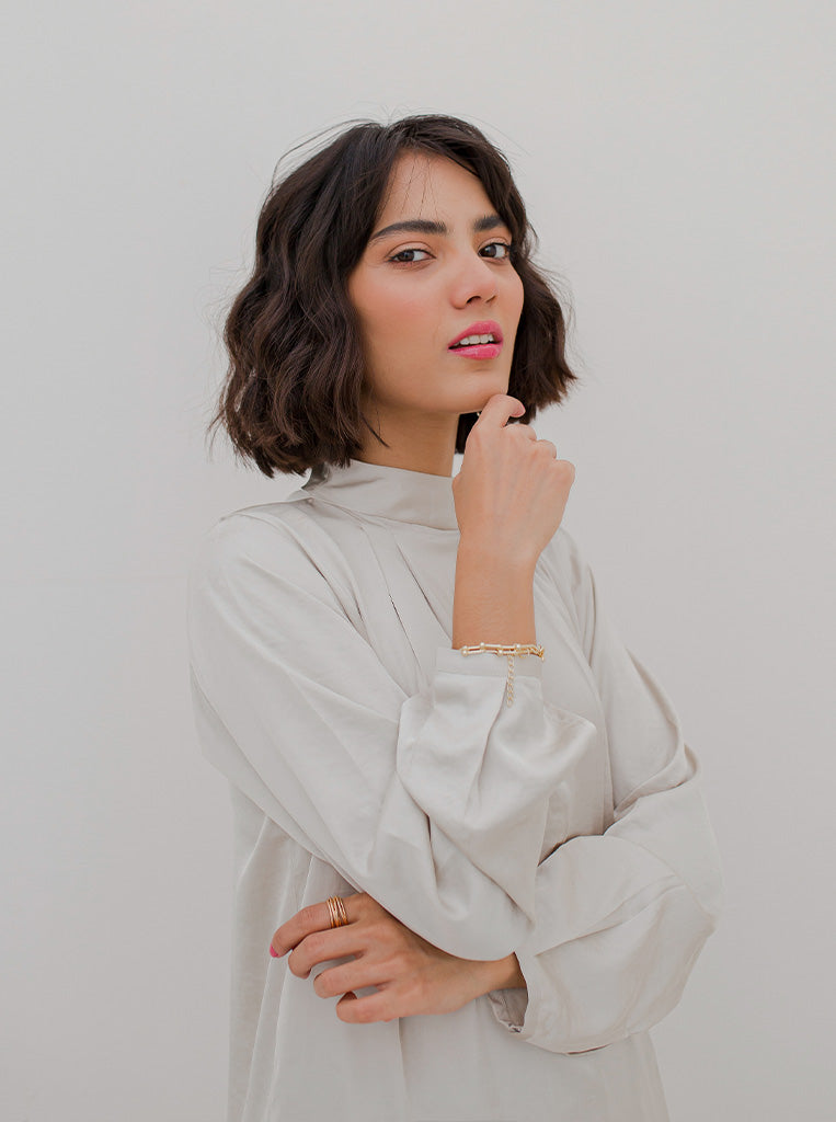 Beechtree - Ivory Mock Neck Silk Tunic