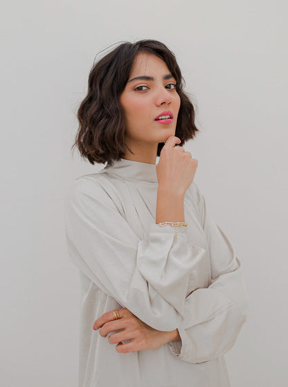 Beechtree - Ivory Mock Neck Silk Tunic