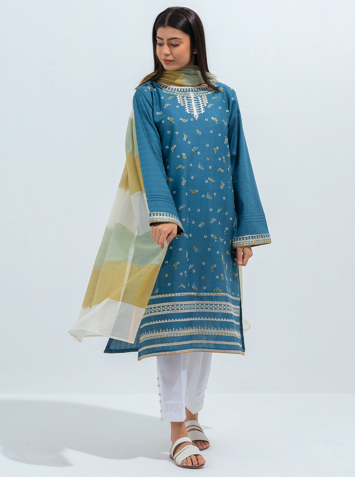 Beechtree - Embroidered Shirt With Dupatta