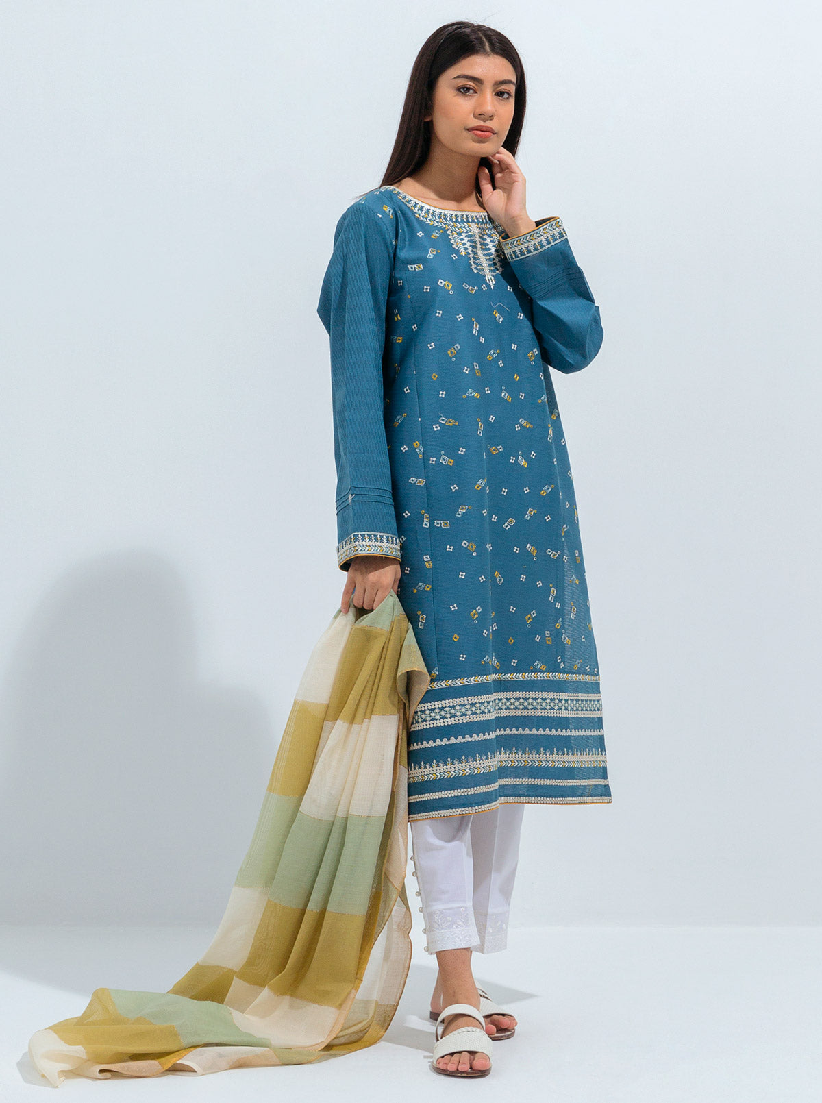 Beechtree - Embroidered Shirt With Dupatta