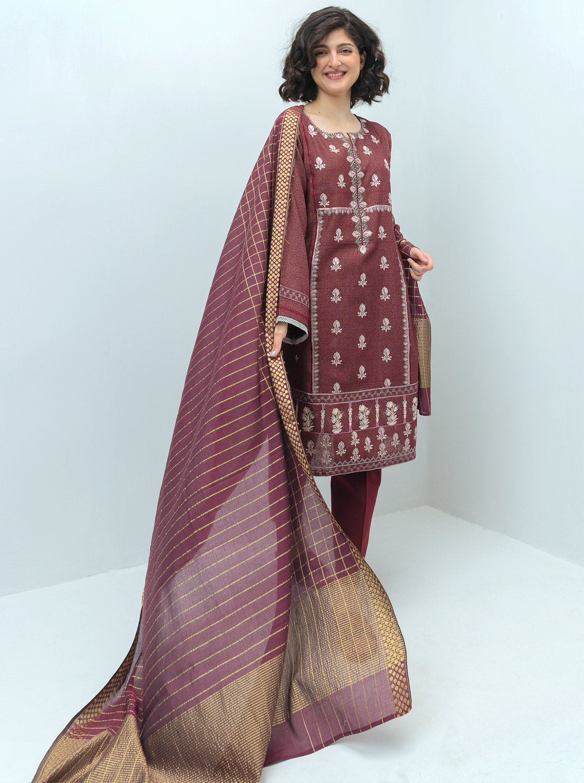 Beechtree - Embroidered Shirt With Dupatta