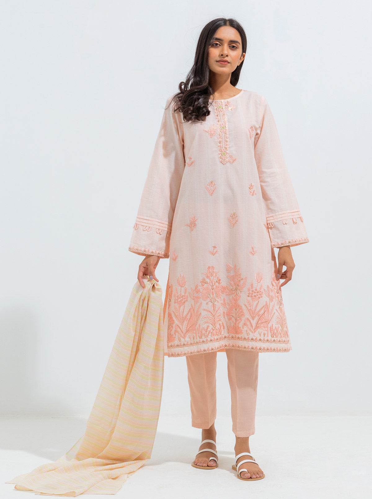 Beechtree - Embroidered Shirt With Dupatta